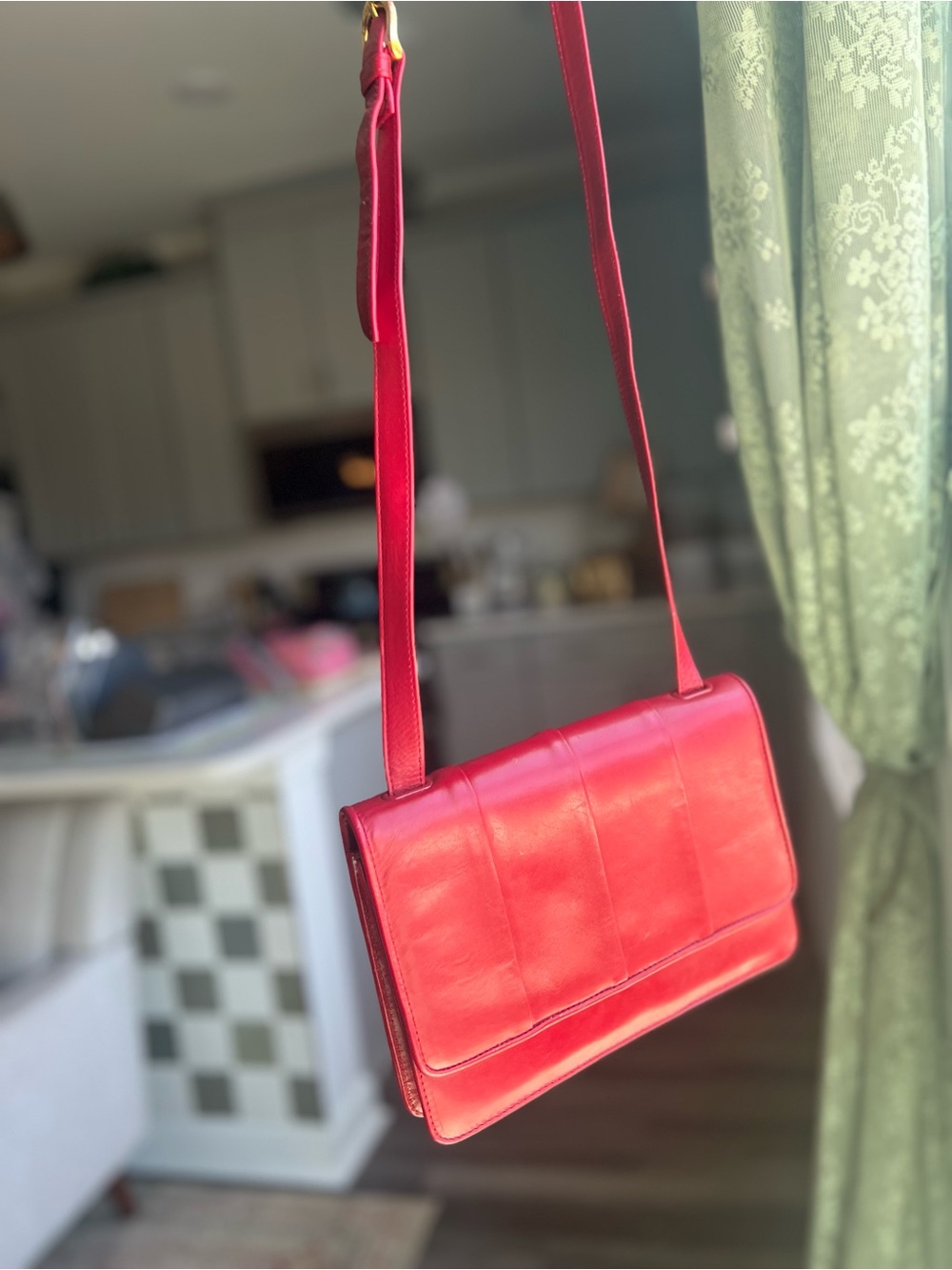 Rich Red Vintage Chaus Genuine Leather Crossbody Bag with Adjustable Strap
